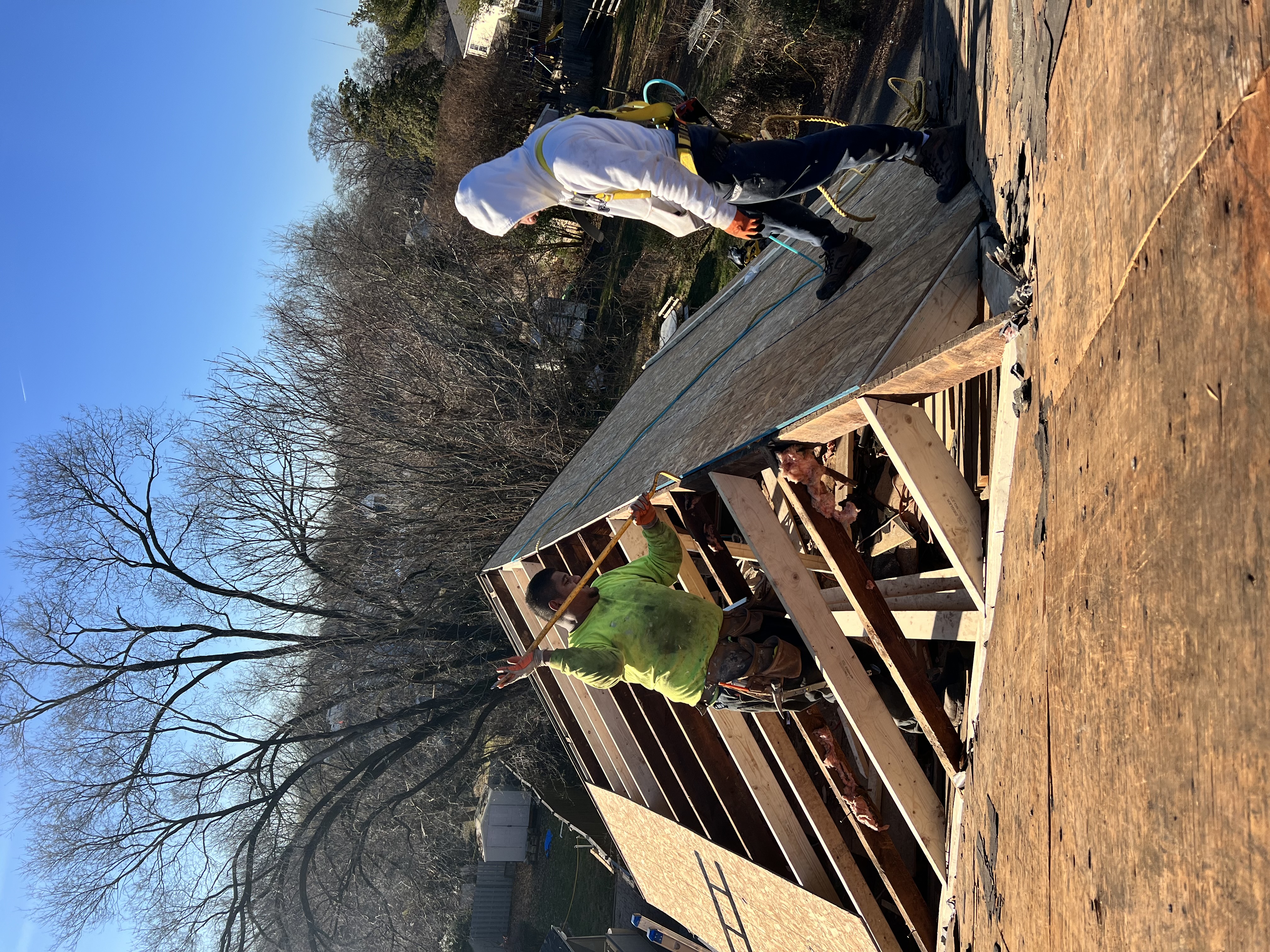 new plywood being installed on roof